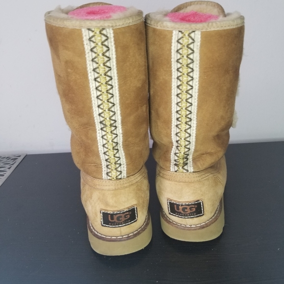 Ugg Womens Boots 7 Rommy Chestnut Suede Leather Sherpa Fur Lined Lace Up Shoes - Picture 11 of 11